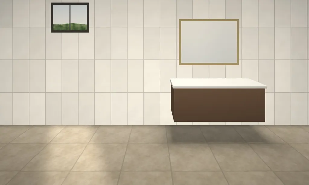 A bathroom with light wall tiles (illustration)